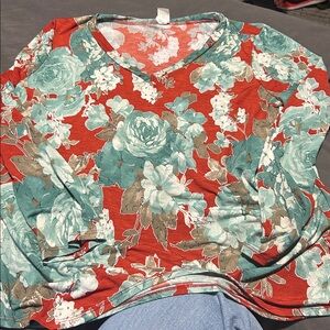 Sew In Love Coral and Gray Floral Top